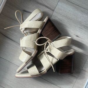 Cream lace up from chunk heel